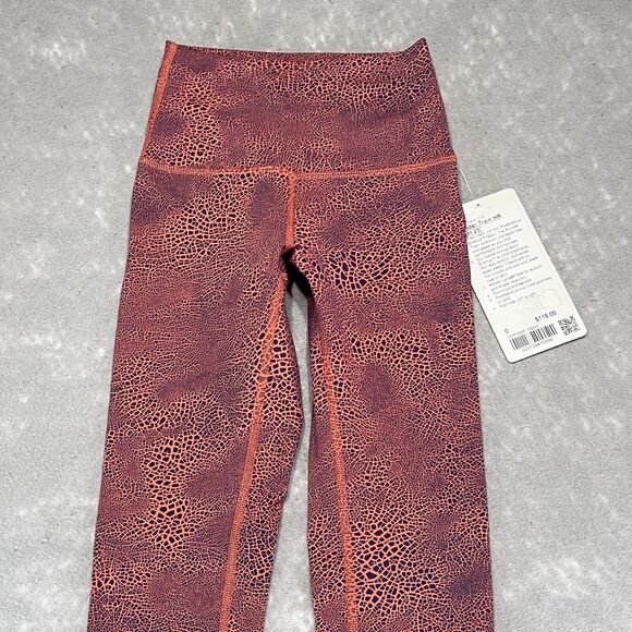 Lululemon Legging Womens 0 Crackle Orange Wunder Train High-Rise Gym 1512 - Picture 2 of 11
